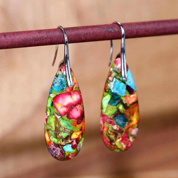 Women's handcrafted spiritual jasper drop earrings. Natural gemstone jewelry for calming & balance.