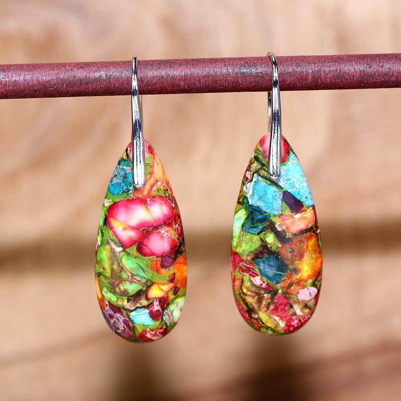 Elegant women's jasper drop earrings with natural, calming gemstones. Handcrafted spiritual jewelry gift.