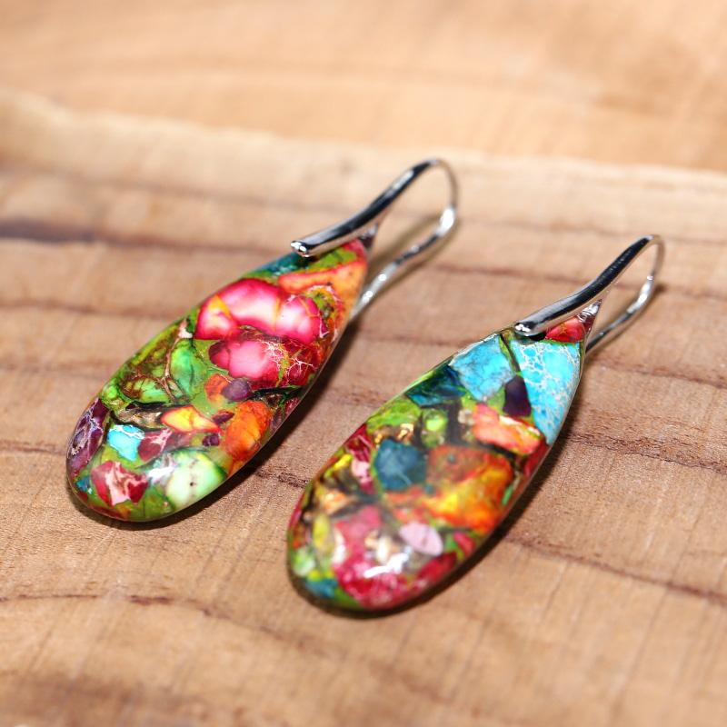 Unique gift: Handcrafted women's spiritual jasper drop earrings. Natural gemstone jewelry for balance & well-being.