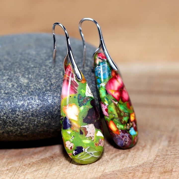 Stylish women's jasper drop earrings. Handcrafted spiritual jewelry with natural, calming gemstones.