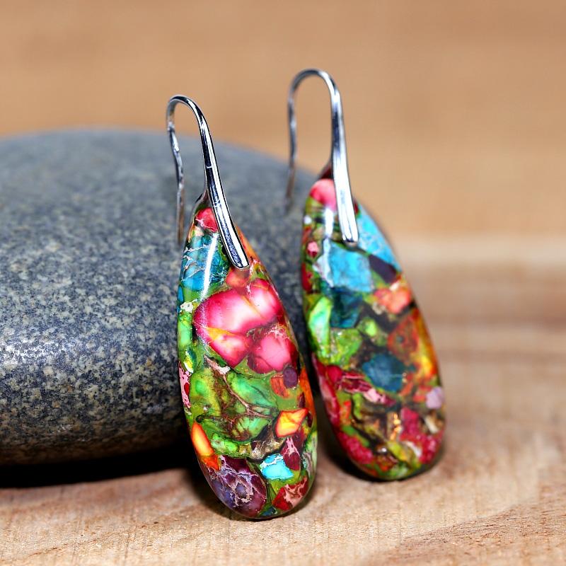 Beautiful natural jasper drop earrings for women. Handcrafted spiritual gemstone jewelry, ideal for balance.