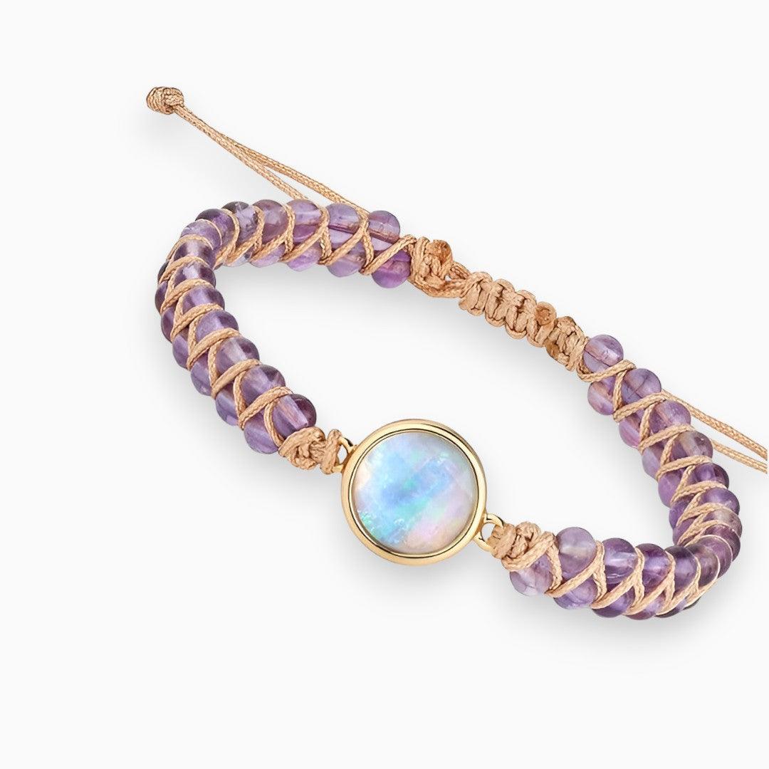 Women's handmade amethyst and opal healing bracelet for spiritual calming and well-being