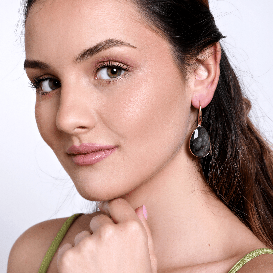 Women's dreamy labradorite gemstone earrings. Handcrafted crystal jewelry, perfect spiritual fashion accessory.