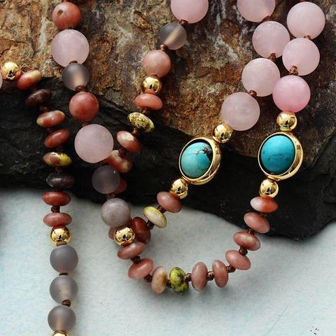 Beautiful handmade women's Rose Quartz & Amazonite protection necklace, a spiritual energy healing crystal jewelry piece.