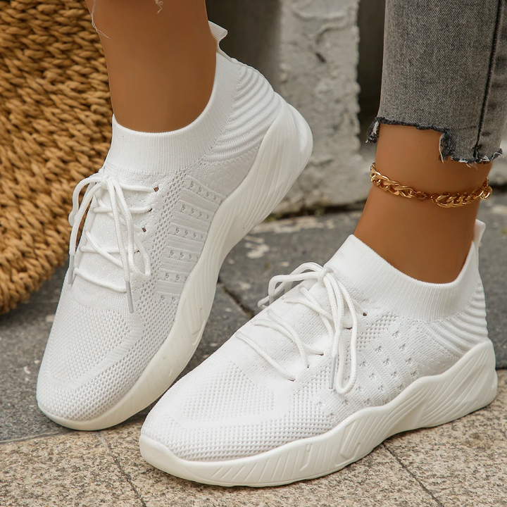 Beige Women's Haven slip-on stretch sneakers, lightweight & breathable for daily comfort.