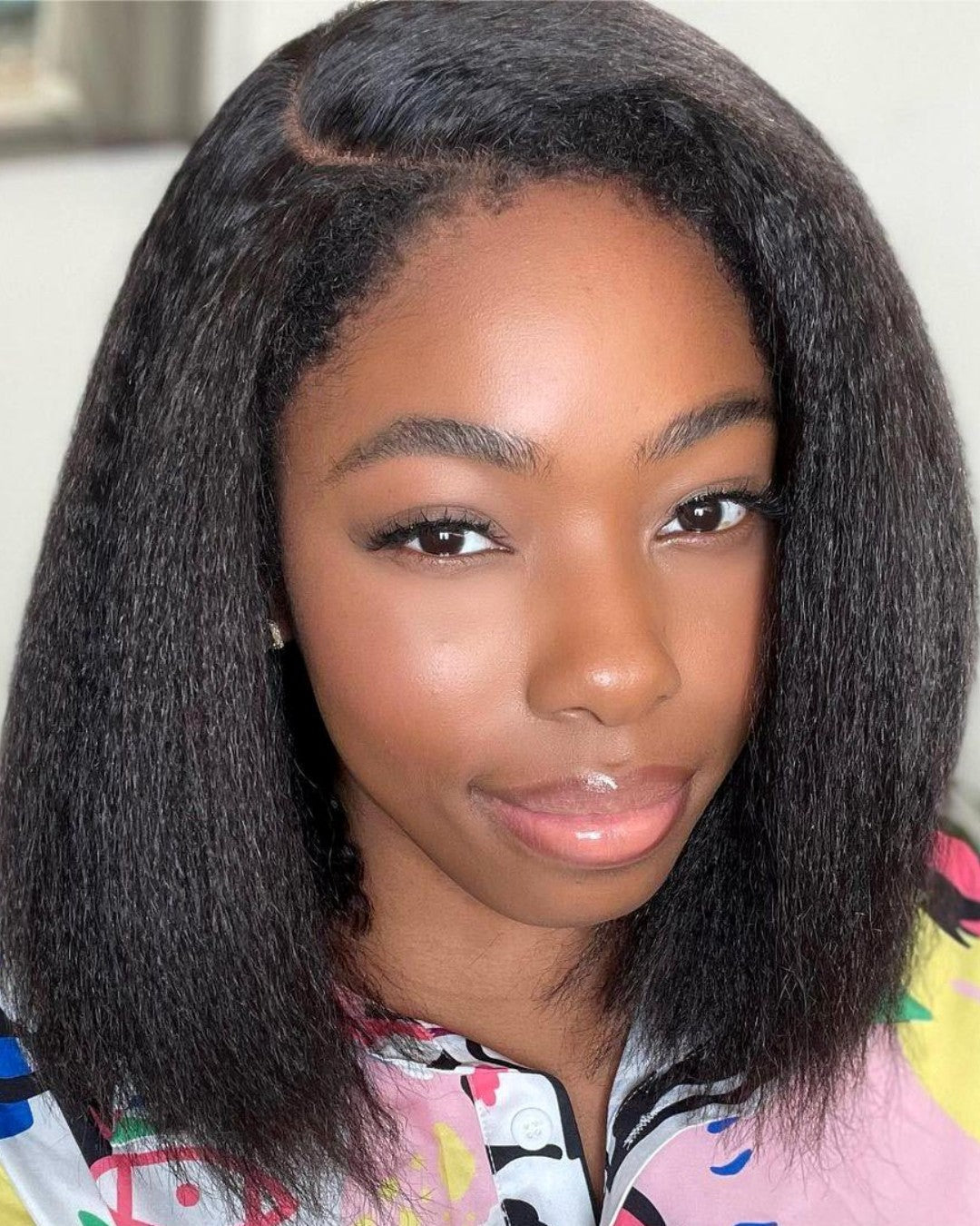 Women's HD Lace Kinky Straight Wig, 5x5 closure, natural hairline, virgin human hair, pre-plucked