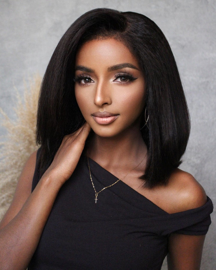 Ready to wear kinky straight HD lace wig, 5x5 closure, pre-plucked human hair for women