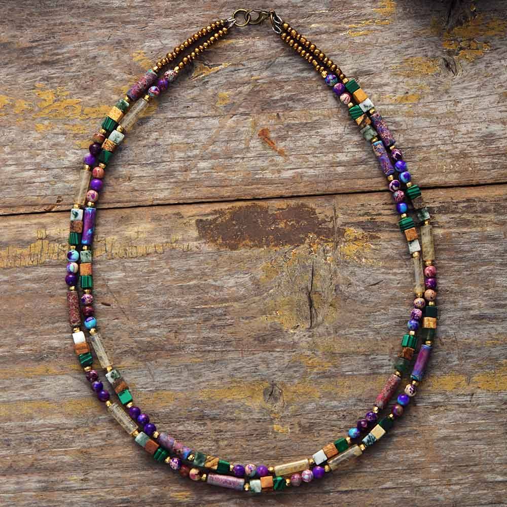 Women's healing gemstone choker necklace, handmade for spiritual balance.