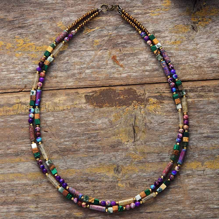 Women's healing gemstone choker necklace, handmade for spiritual balance.