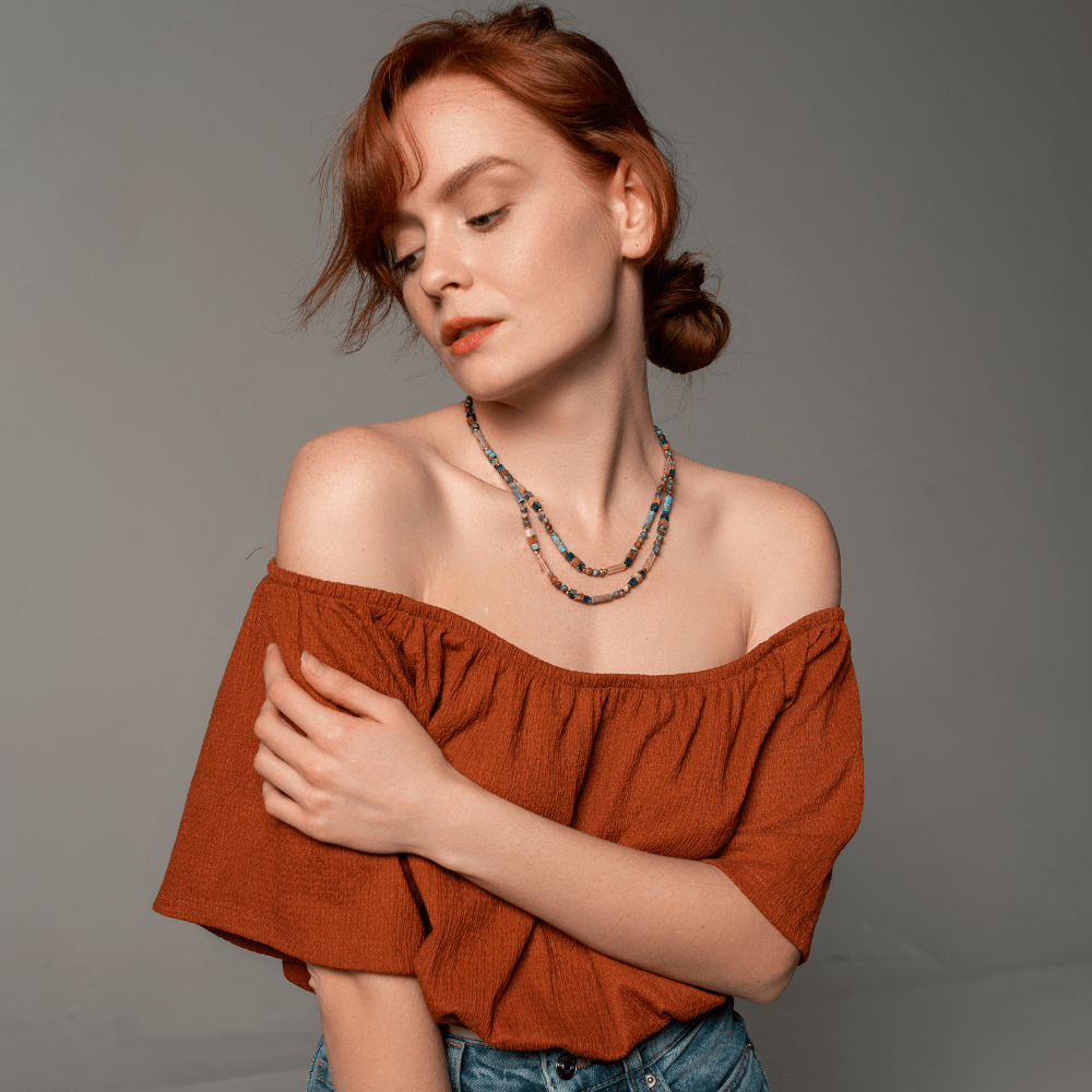 Elegant natural stone choker necklace for women, handcrafted gemstone jewelry.
