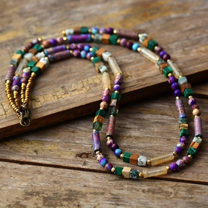 Spiritual healing gemstone choker, a unique handmade natural stone necklace.