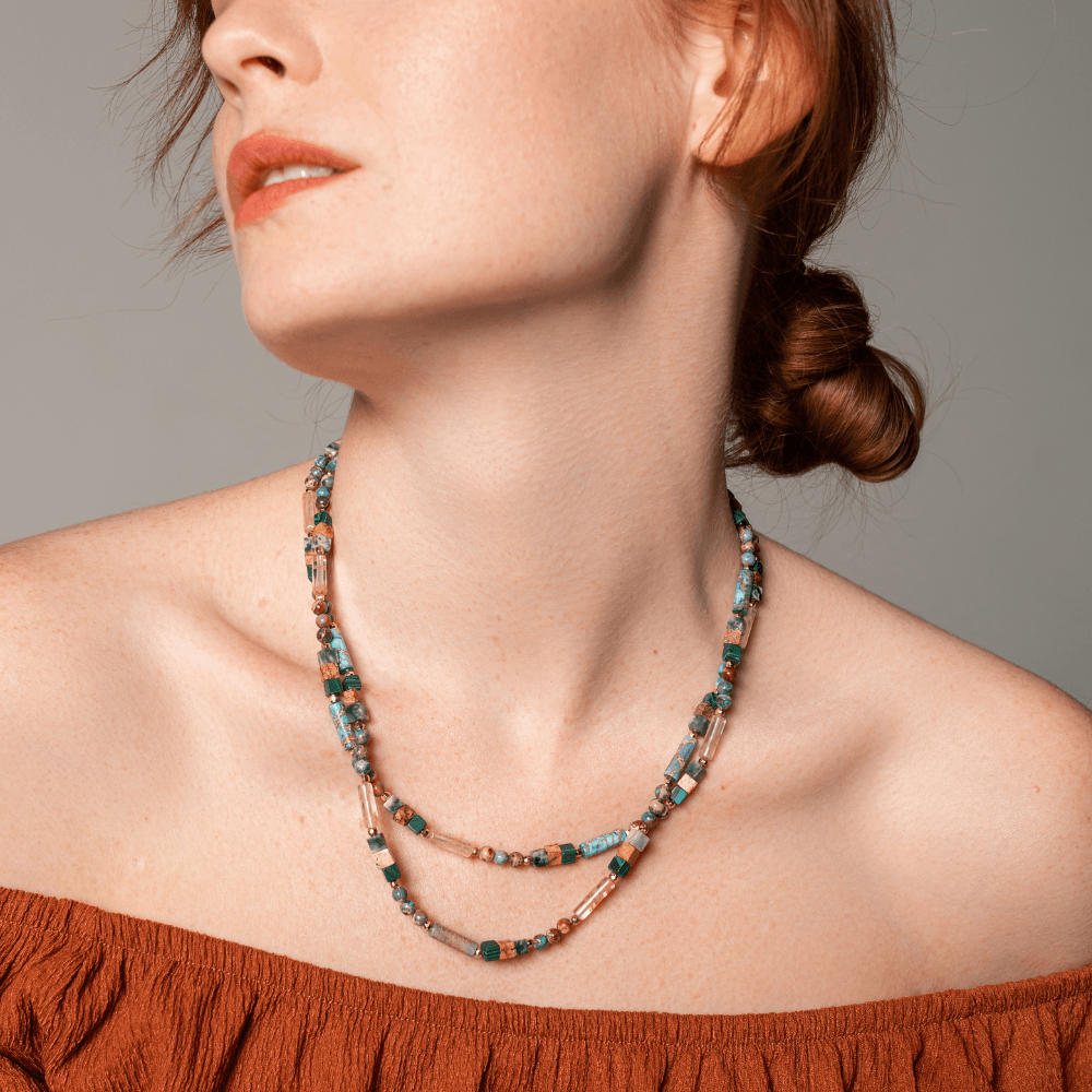 Stylish women's gemstone choker, a delicate handmade necklace promoting balance.