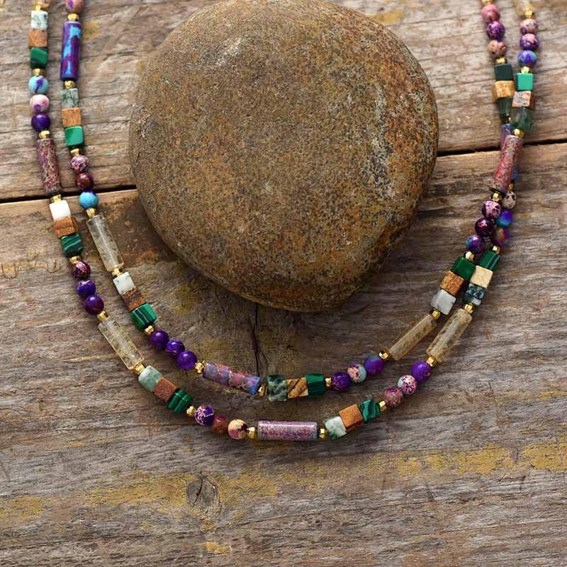 Beautiful women's natural stone choker necklace, handmade healing gemstone jewelry.