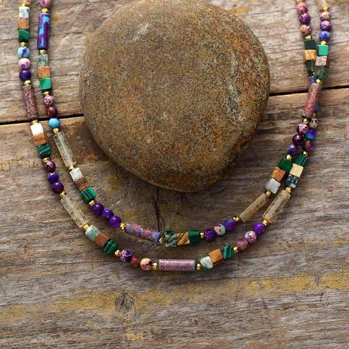 Beautiful women's natural stone choker necklace, handmade healing gemstone jewelry.