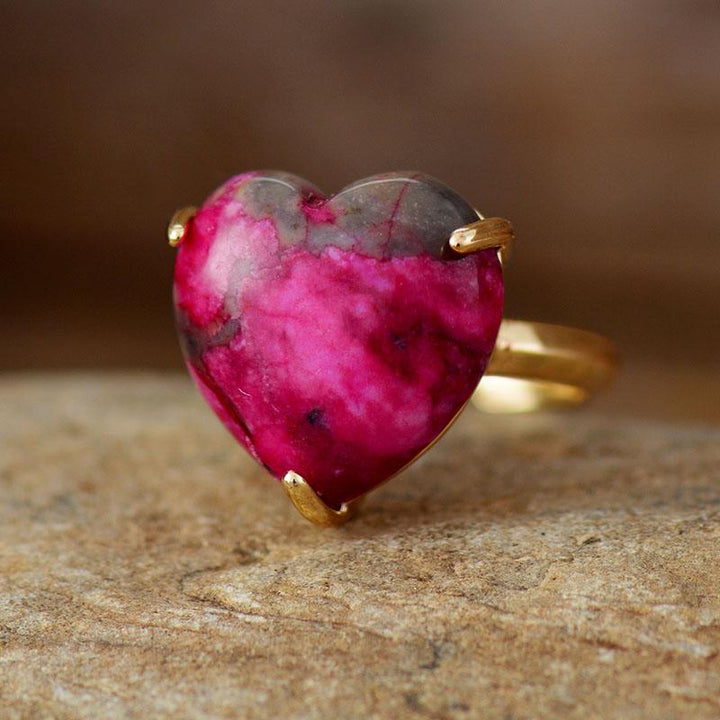 Spiritual women's healing heart gemstone ring. Handmade and adjustable, a perfect wellness gift.