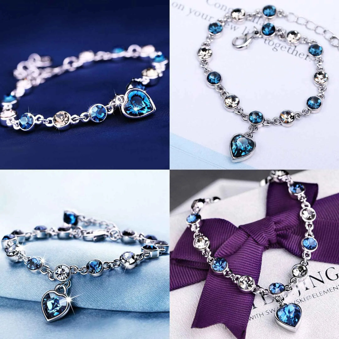 Beautiful Heart of the Ocean crystal bracelet, elegant sparkling ocean-inspired gift for her, adjustable.