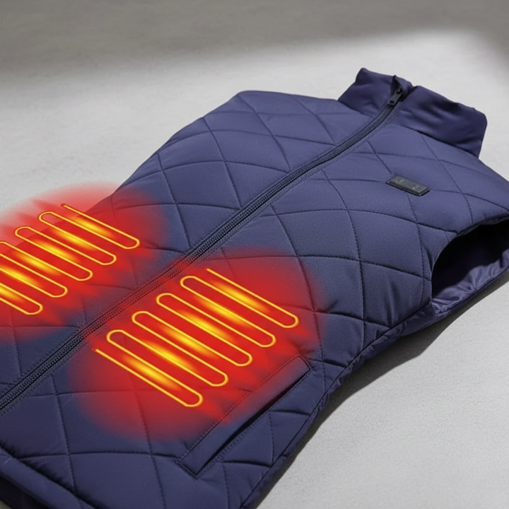 Close-up of women's amber heated gilet, showing fabric texture and sleek design