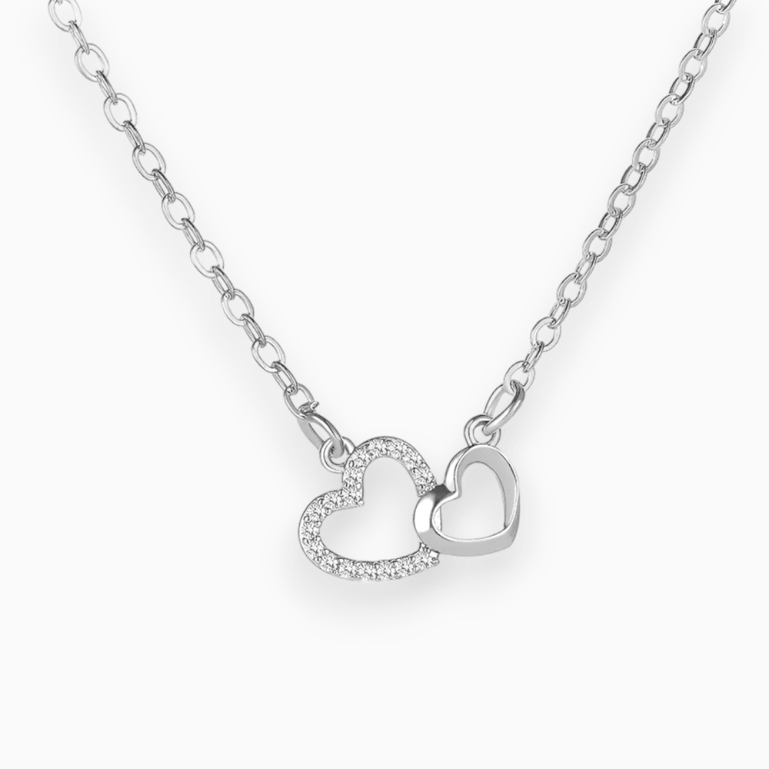 Women's Heavenly Love Connection silver necklace with eternal bond pendant. Elegant heart jewelry, meaningful gift.