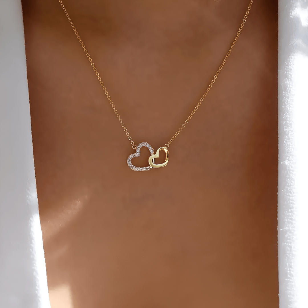 Gold Heavenly Love Connection necklace, symbolic heart pendant. Women's elegant love jewelry, a meaningful eternal bond gift.