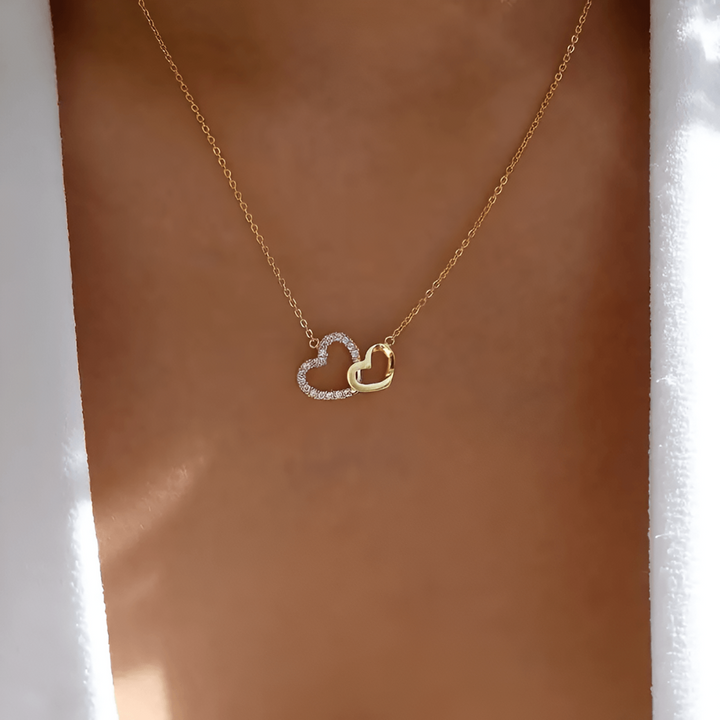 Gold Heavenly Love Connection necklace, symbolic heart pendant. Women's elegant love jewelry, a meaningful eternal bond gift.