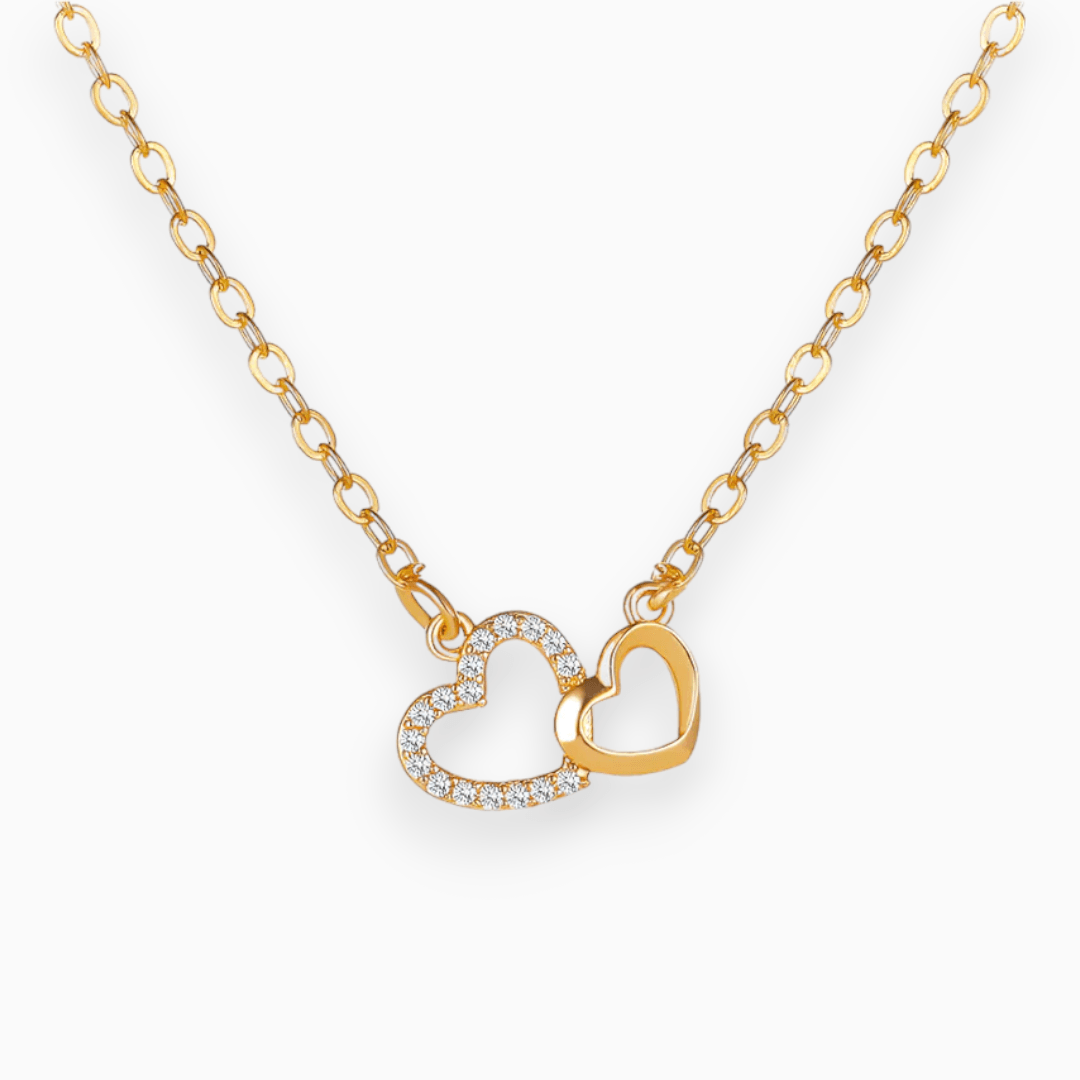 Elegant women's connection pendant necklace, representing eternal love. Silver heart jewelry, a symbolic meaningful accessory.