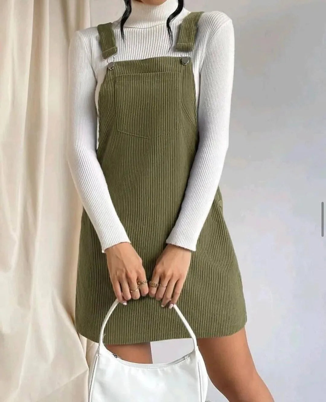 Caramel beige women's heritage jumper dress, adjustable, perfect for versatile autumn layering.