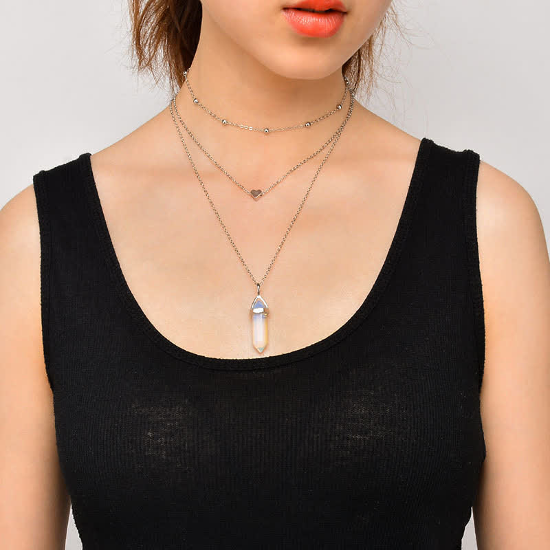 Elegant Hexagon Gemstone Necklace, Aurora crystal fashion jewelry for women.