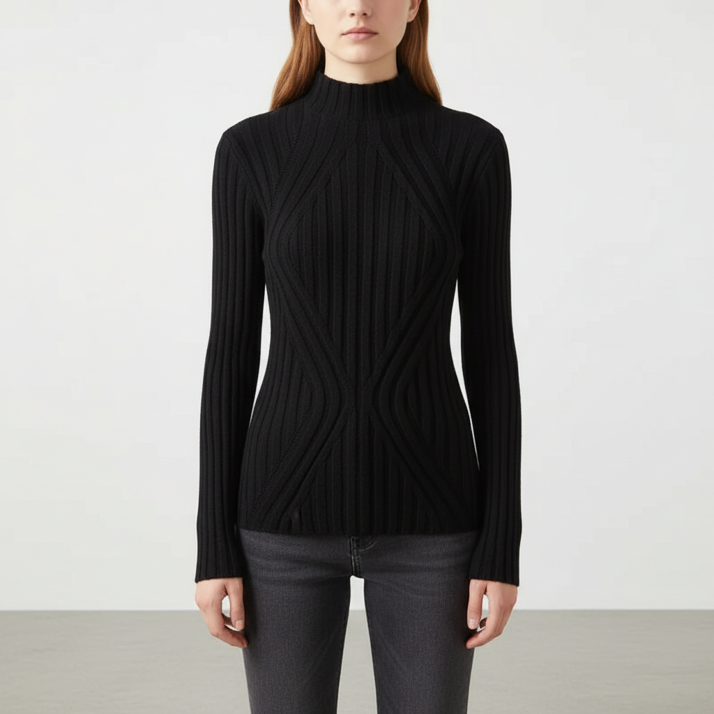 Warm and cozy women's high collar knitted jumper, long sleeve design for cold weather