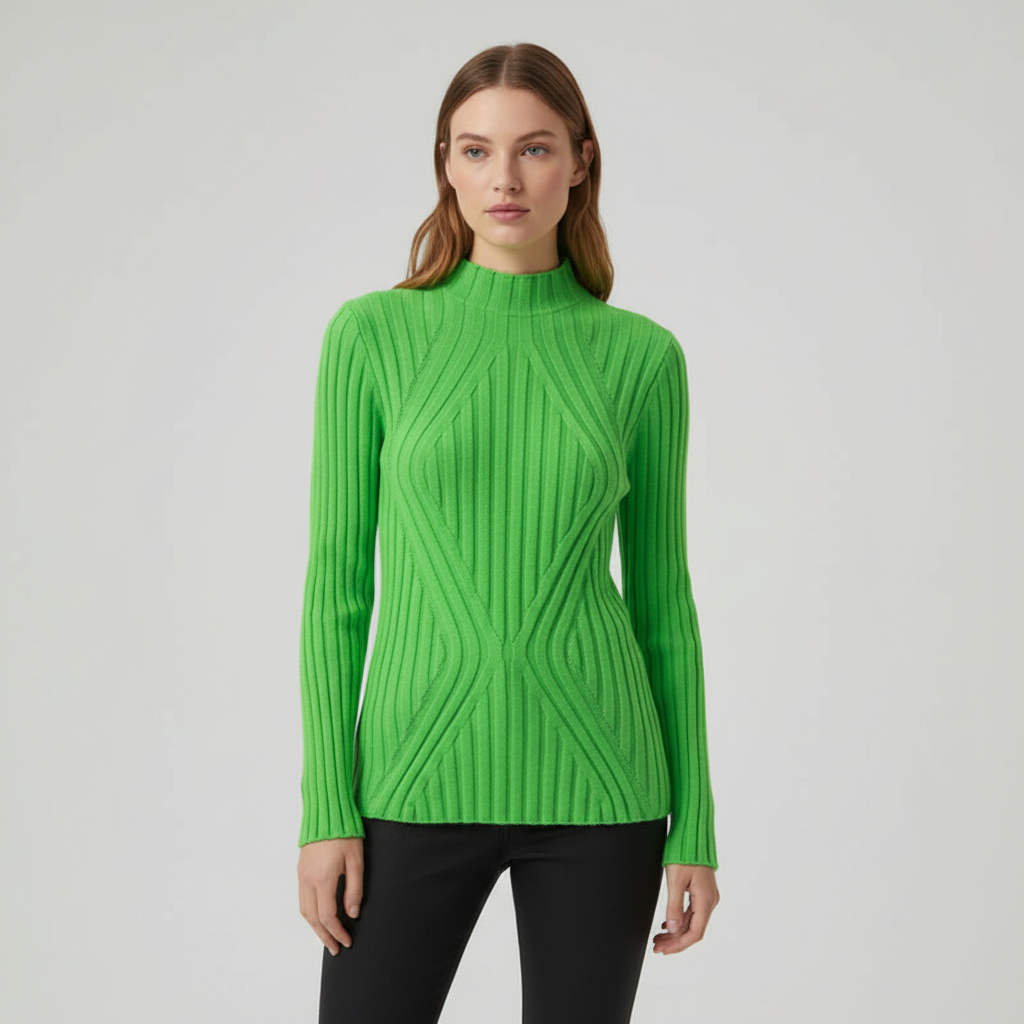 Casual women's knitted long sleeve jumper, high collar, providing warmth and comfort