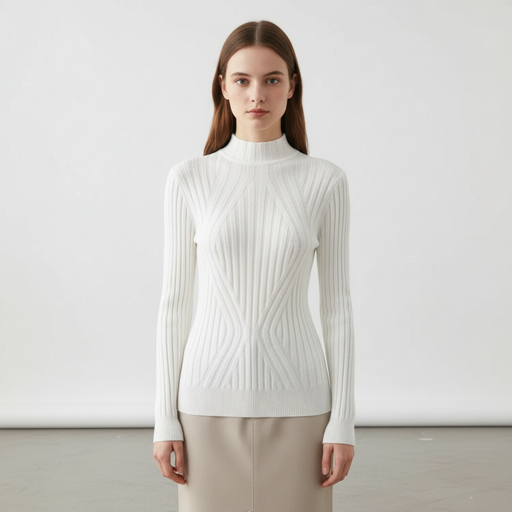 Women's fashion knitted high collar sweater with long sleeves, offering a versatile look