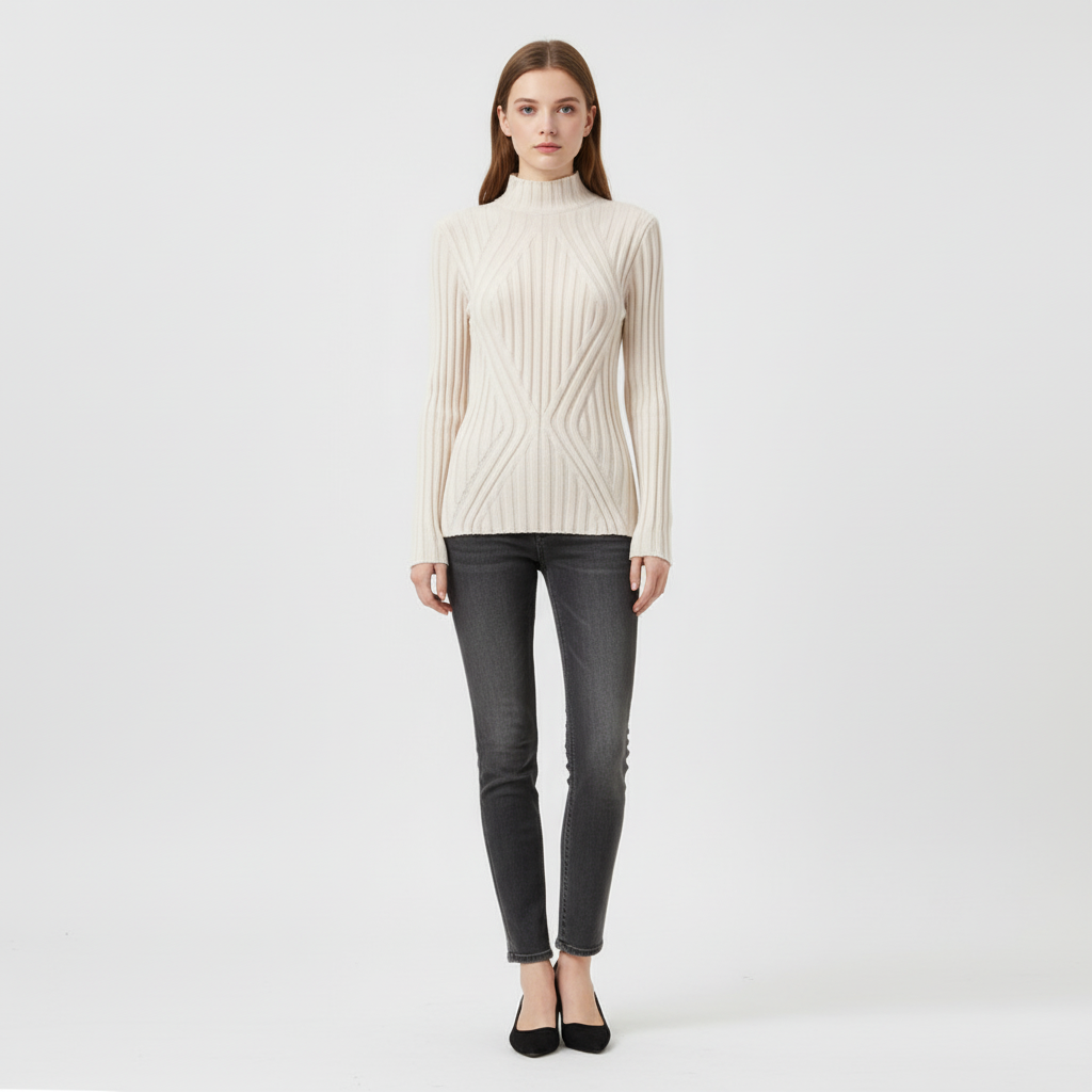 Comfortable A-line knitted jumper in a beautiful color, high collar, long sleeves