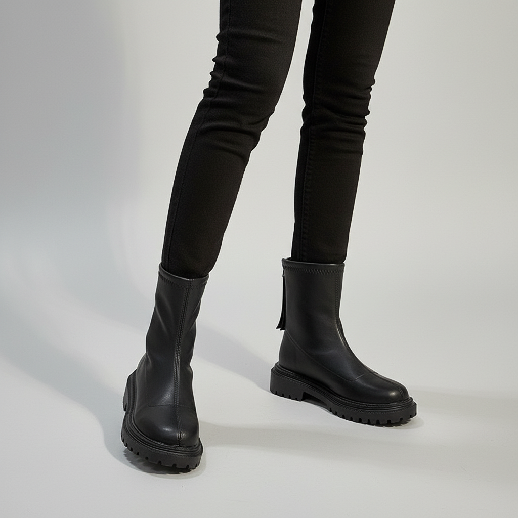 Women's high-cut platform winter boots with sturdy grip, black, suitable for fashion & warmth