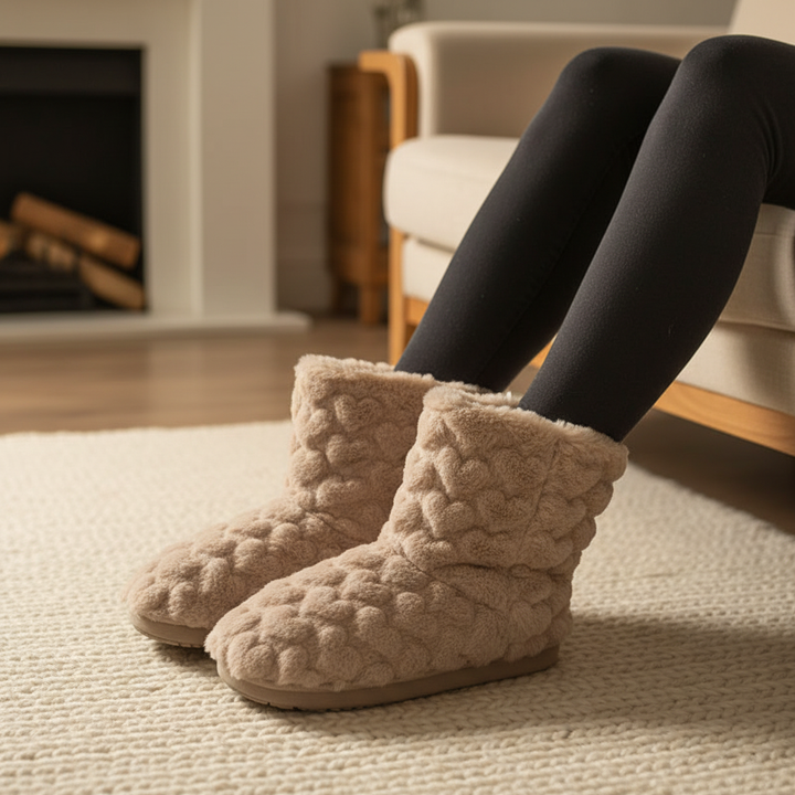 Women's high-cut plush winter slippers, cozy indoor shoes for warmth and comfort