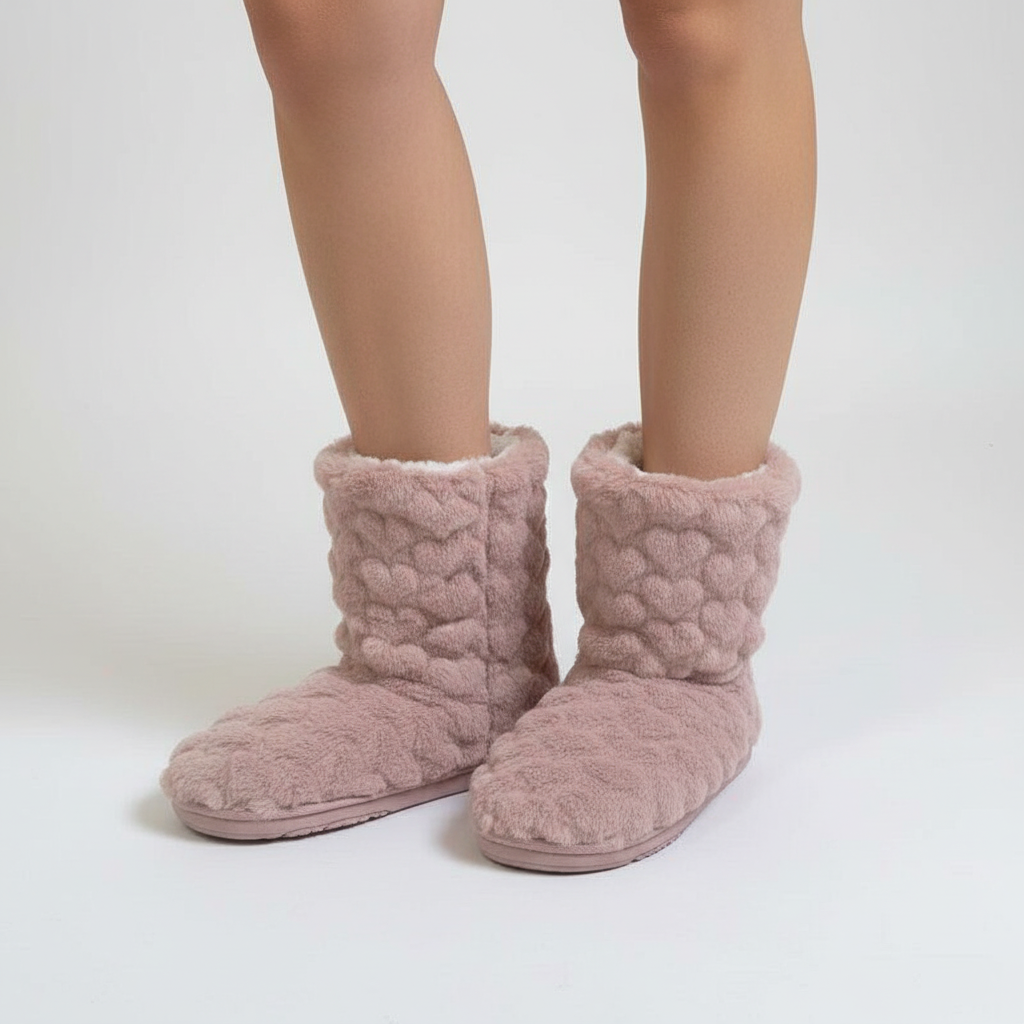 Stylish women's high-cut plush slippers, offering ultimate warmth and comfort