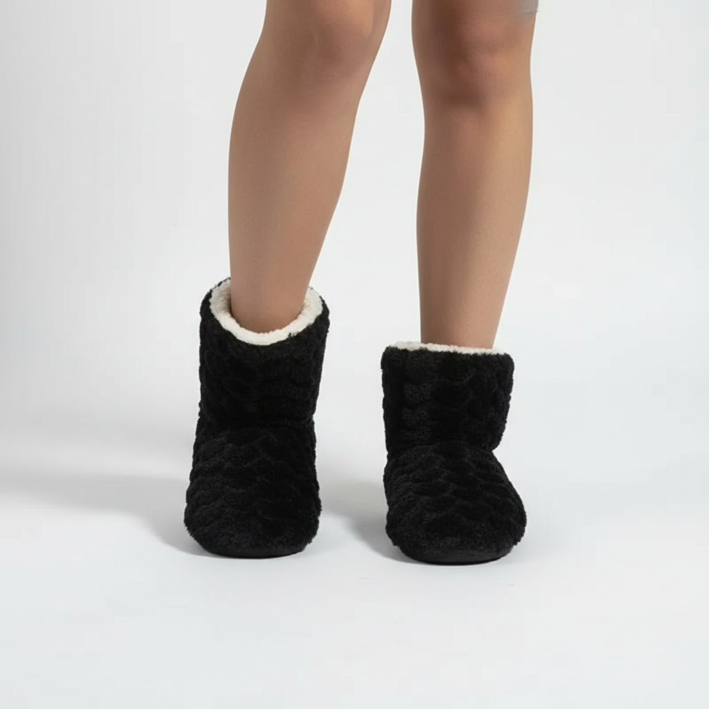 Women's high-cut velvet winter slippers, ankle-height cozy indoor footwear