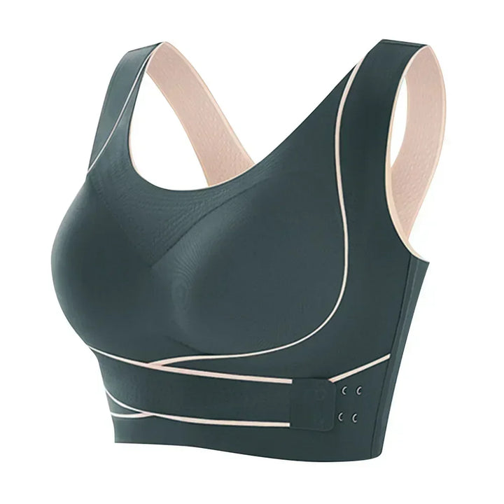 Workout-ready women's sports bra, high-impact adjustable support with front closure for active training.