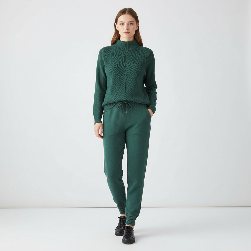 Relaxed fit women's high-neck loungewear outfit set, comfortable and versatile for home or errands