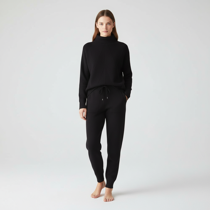 Women's high-neck loungewear set in a warm, breathable fabric, great for everyday casual wear