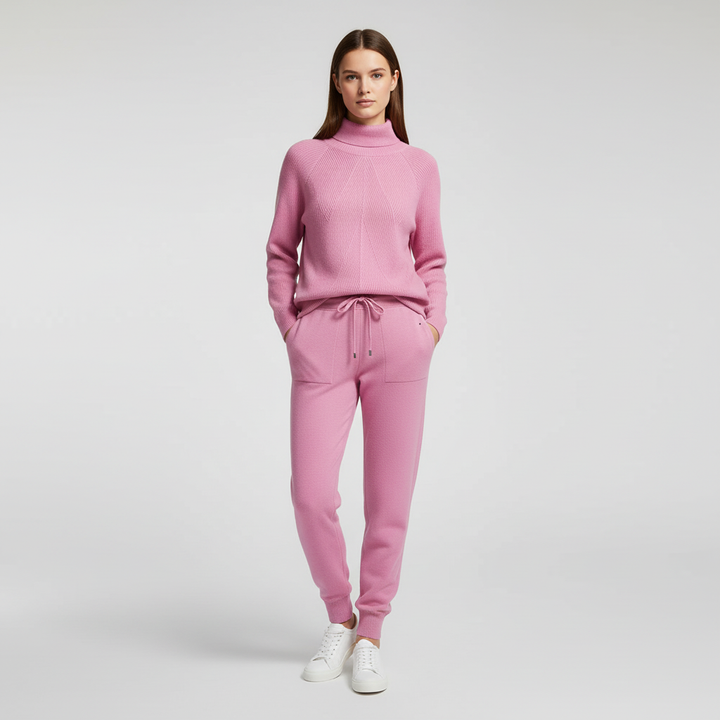 Stylish women's comfortable lounge set with a high neck and long sleeves, suitable for home