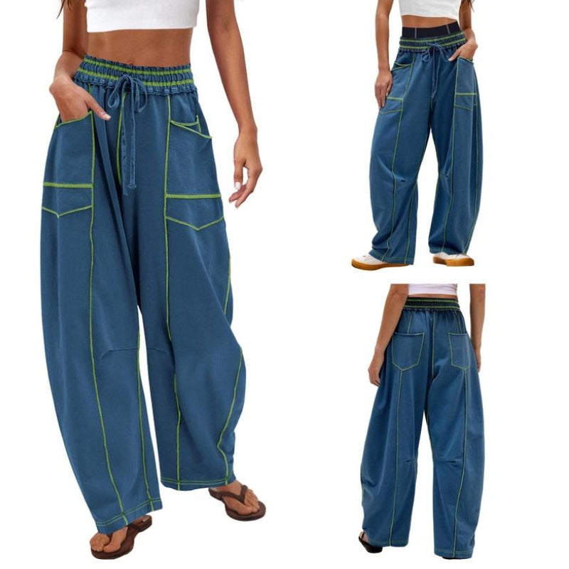 Back view of women's high-rise barrel sweatpants, offering a modern relaxed fit & comfortable everyday wear.