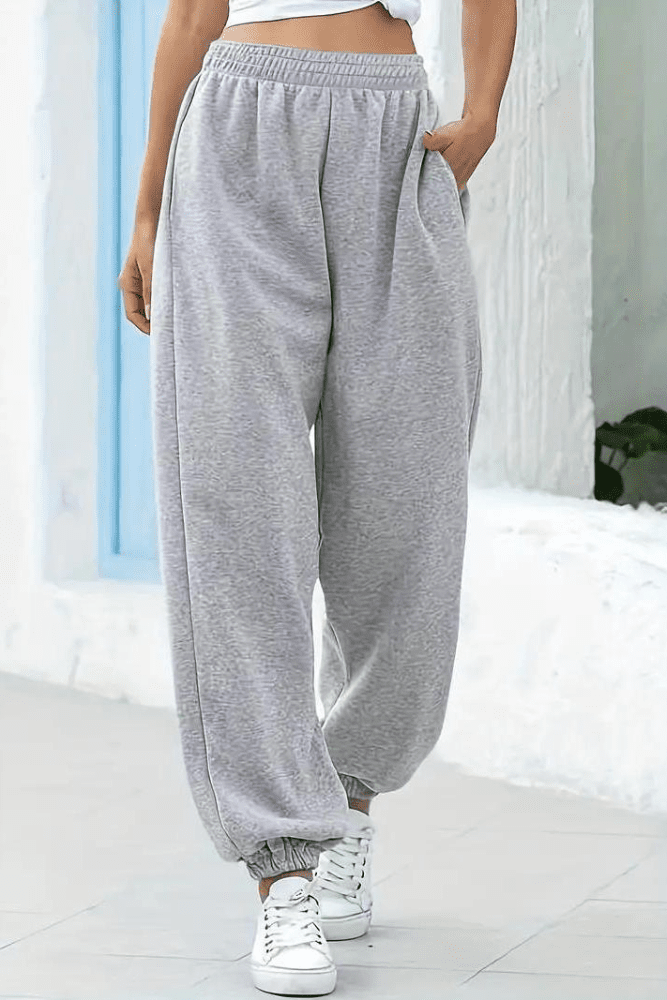 Women's high-rise joggers, comfy elastic waist. Perfect for casual wear & loungewear.