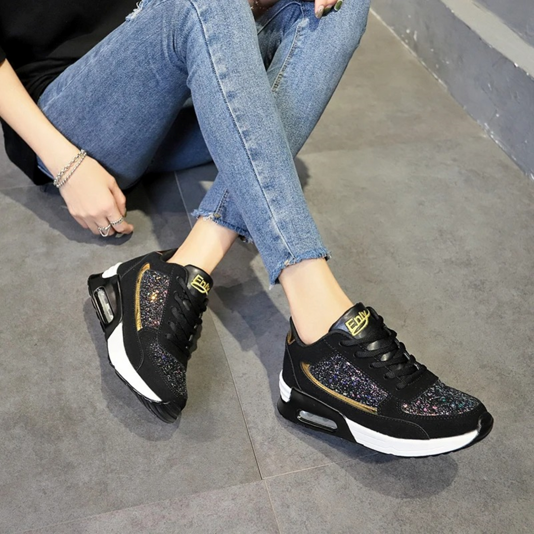Stylish women's high-top orthopedic sneakers, engineered for maximum comfort & foot relief.