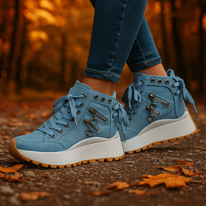 Women's high-top sneakers with practical side zipper detail, easy on/off & chic.