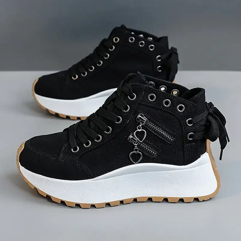 Side view of supportive women's high-top sneakers, sleek design for everyday style.
