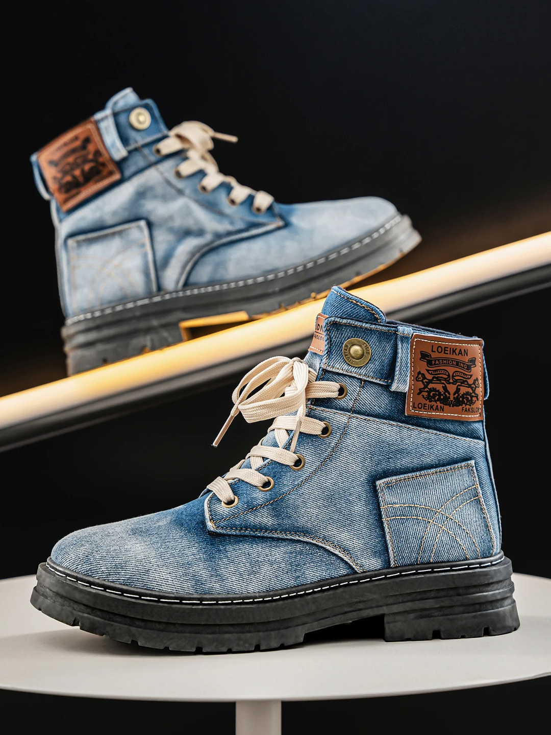 Stylish blue women's high-top utility boots, featuring a durable design and anti-slip sole for versatile wear.