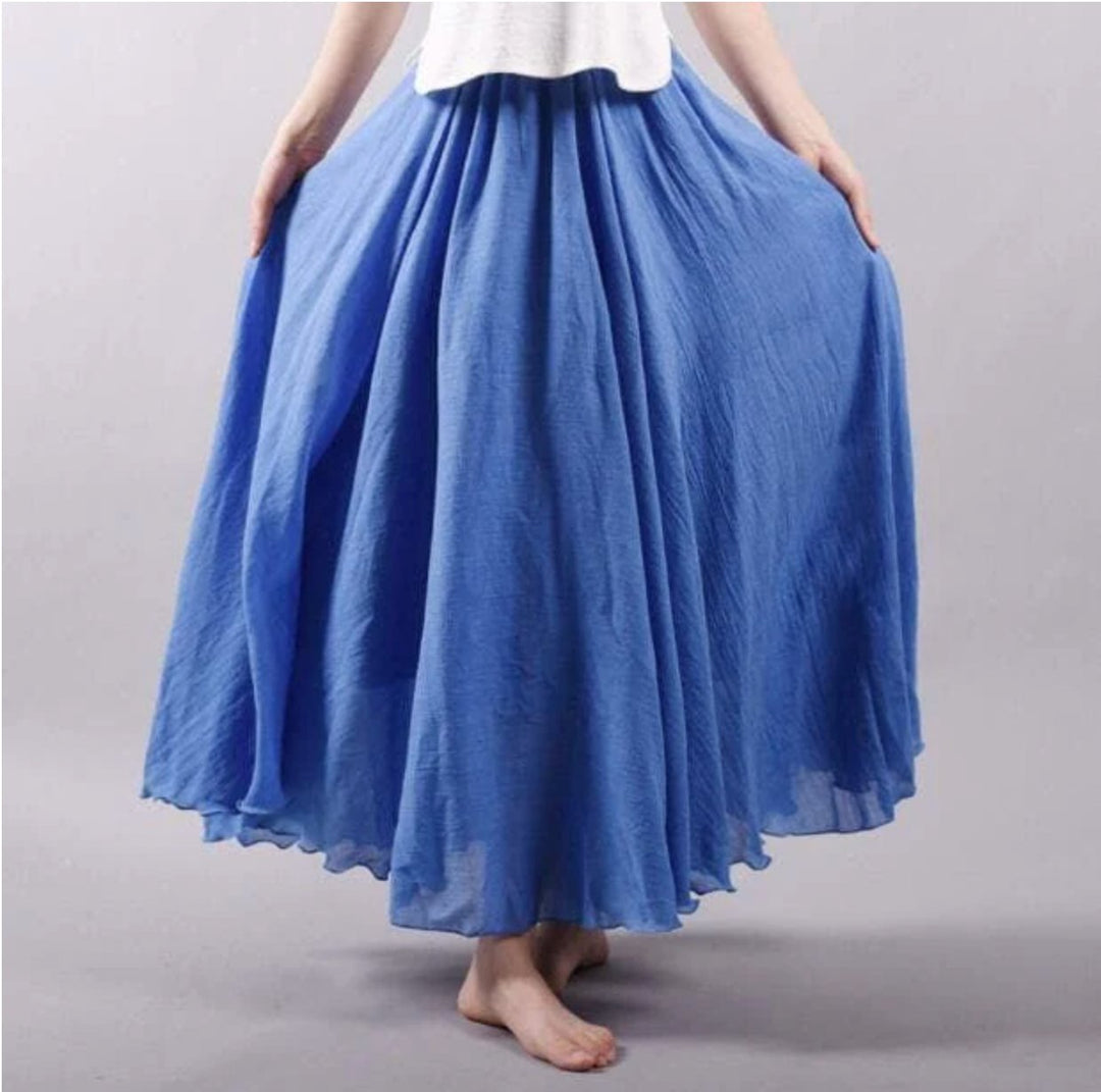 Women's high-waist A-line flowing maxi skirt in a comfortable bohemian style, perfect for summer casual wear.