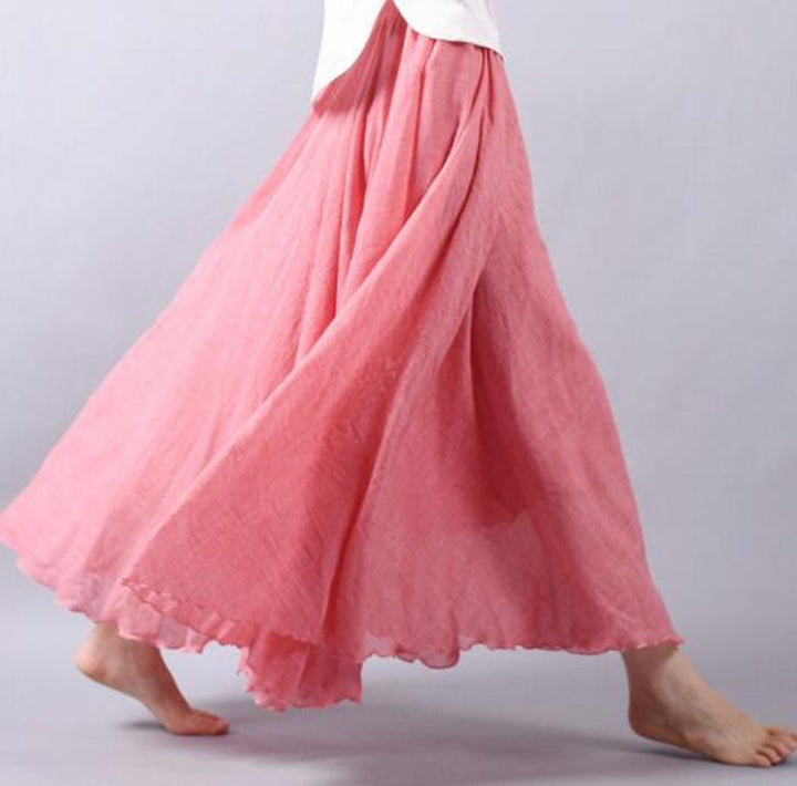 Soft, flowing high-waist A-line maxi skirt for women, a chic bohemian piece perfect for summer beachwear & casual days.