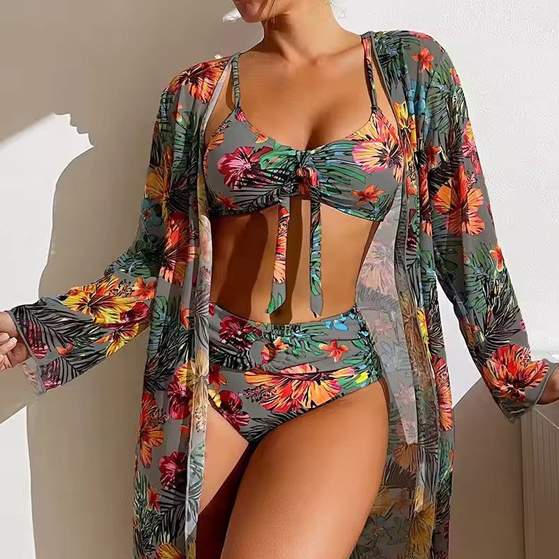 Explore our women's high waist bikini set & matching cover-up, designed for comfort & summer fashion.