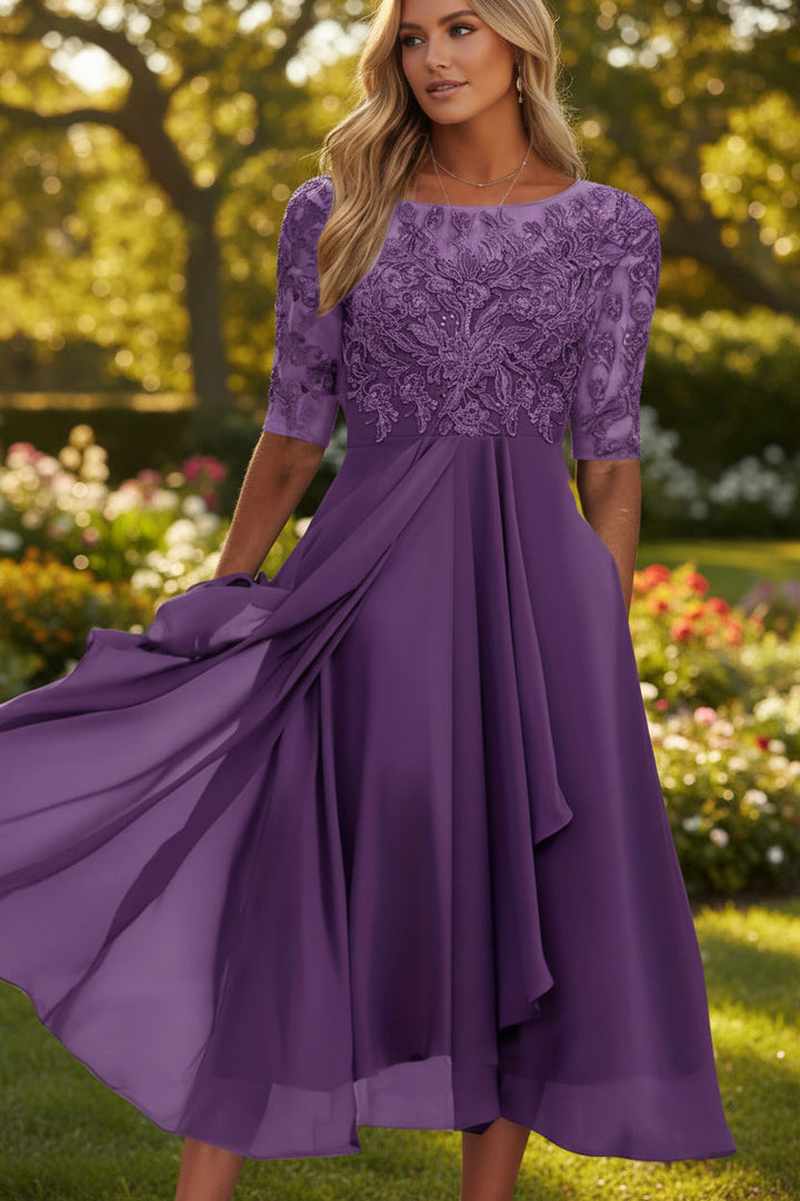Elegant women's high waist flared midi dress, a flattering summer dress for casual outings or special occasions.