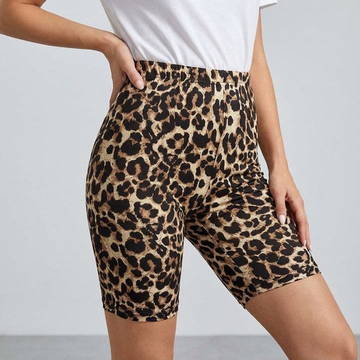 Athletic leopard print high-waist shorts for women, comfortable and stylish active apparel.